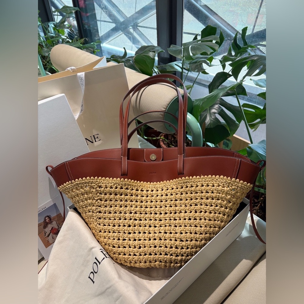 Polène Woven Raffia Leather Tote Bag - Picture 3 of 11